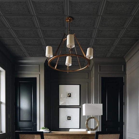 12-Pack of 24x24 Inch PVC Drop Ceiling Tiles with Textured Finish for Glue-Up Installation, Covering 48 Square Feet