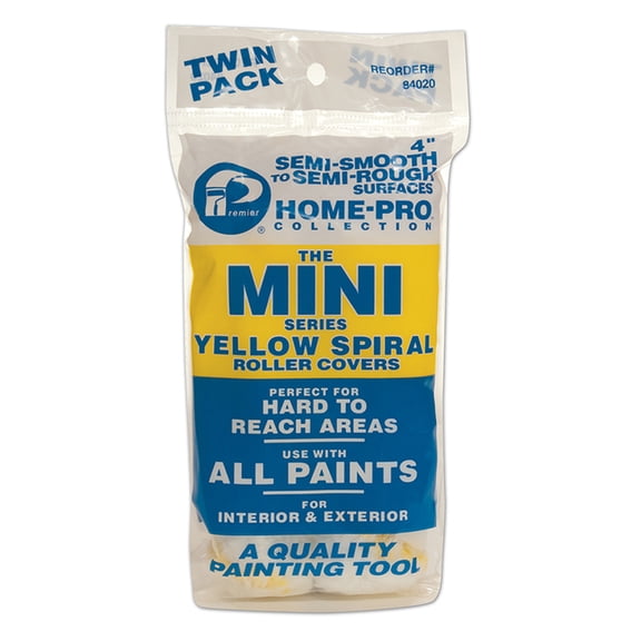 12 Pack of 4 Premier Paint Roller 84020 Yellow-Spiral Mini-Roller Cover Perlon, 2-Pack