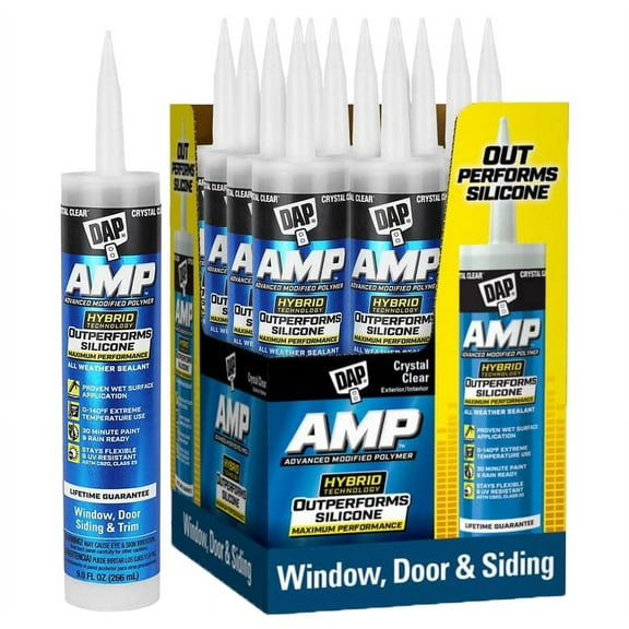12‐Pack of 9 oz Dap 00761 Crystal Clear AMP Advanced Modified Polymer All Weather Window, Door and Siding Sealant
