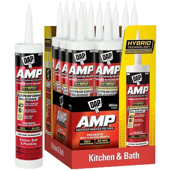 12-Pack of 9 oz Dap 00762 White AMP Advanced Modified Polymer Waterproof Kitchen and Bath Sealant