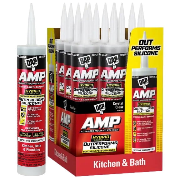 12-Pack of 9 oz Dap 00763 Crystal Clear AMP Advanced Modified Polymer Waterproof Kitchen, Bath and Plumbing Sealant