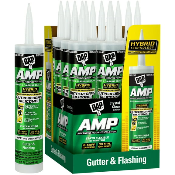 12‐Pack of 9 oz Dap 00765 Crystal Clear AMP Advanced Modified Polymer Gutter & Flashing Crystal Clear