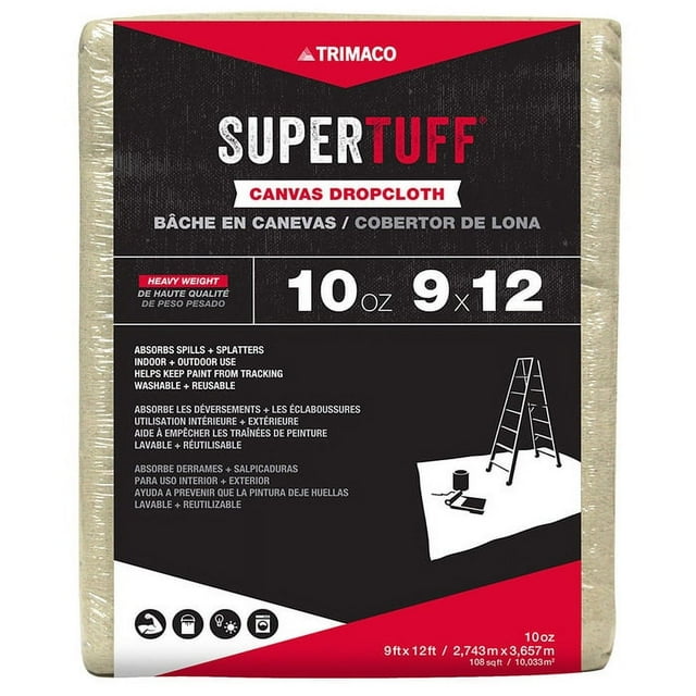 12‐Pack of 9' x 12' Trimaco 51121 SuperTuff Canvas Dropcloth, 1‐Ounce Premium