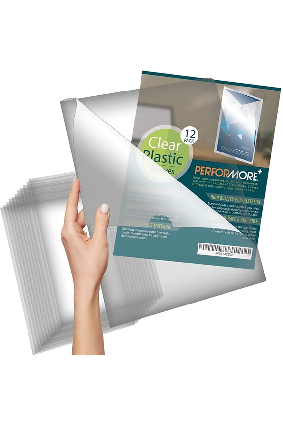 12 Pack of Clear Project Pocket Sleeves, 9" X 14.5" Legal Size Transparent Plastic Folder Protectors for Documents, Files and Papers