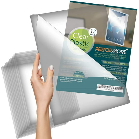 12 Pack of Clear Project Pocket Sleeves, 9" X 14.5" Legal Size Transparent Plastic Folder Protectors for Documents, Files and Papers