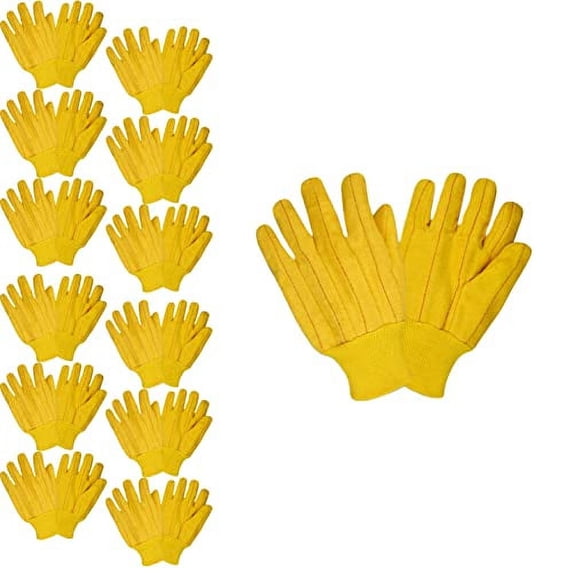 12-Pack of Cordova 2318 Yellow Full Chore Work Gloves, Quilted, Yellow Knit Wrist, Large