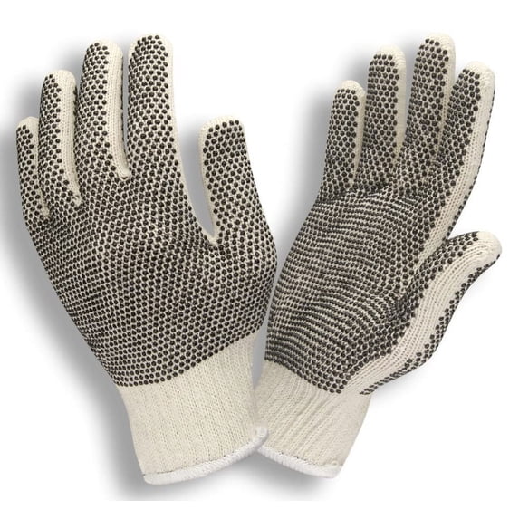 12-Pack of Cordova 3855S Premium Weight Work Gloves, Natural, Poly/Cotton Machine Knit, 2-Side PVC Dots, Small