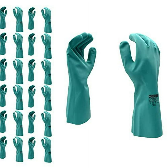 12-Pack of Cordova 4629 Premium Green Nitrile Work Gloves, Flock-Lined, 18-MIL, Diamond Embossed Grip, Large