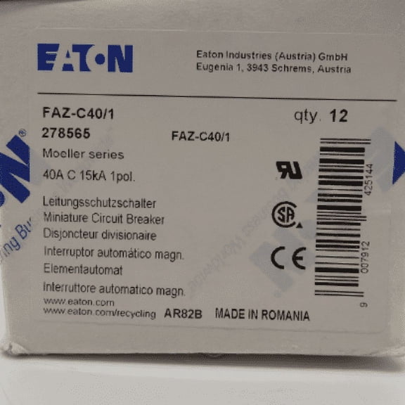 12 Pack of Eaton 40A 240V Miniature Circuit Breakers FAZ-C40/1