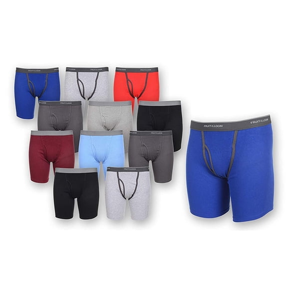 12 Pack of Fruit Of The Loom Mens Tag Free Traditional Boxer Briefs, Assorted, Large