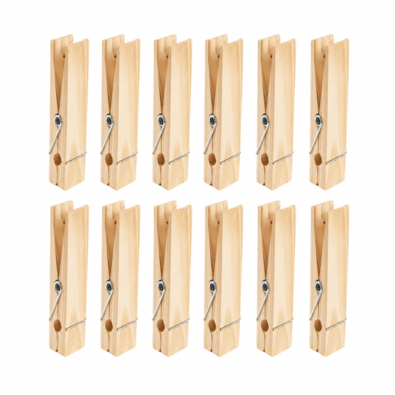 Factory Direct Craft Large Wood Clothespins, Pack of 12, 6 Inch Jumbo Wooden Craft Clips