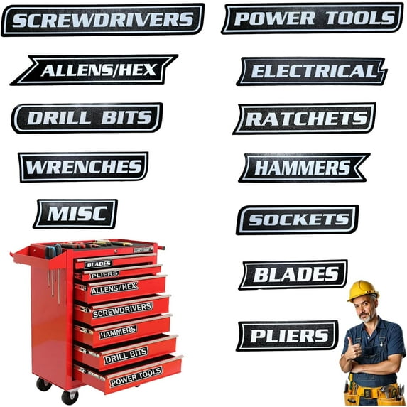 12 Pack of Magnetic Toolbox Labels, 3D-Printed Reusable Tool Box Labels ...