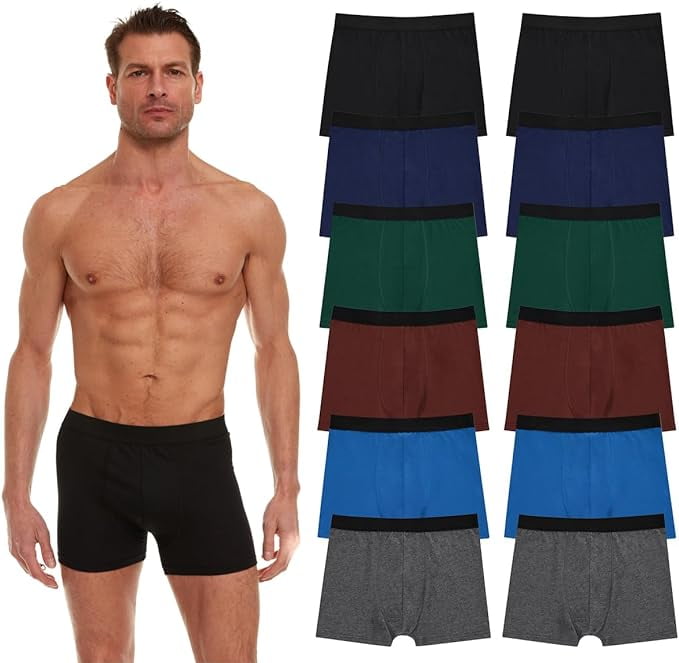 12 Pack of Mens Boxer Briefs Underwear Bulk, 100% Cotton, Soft ...