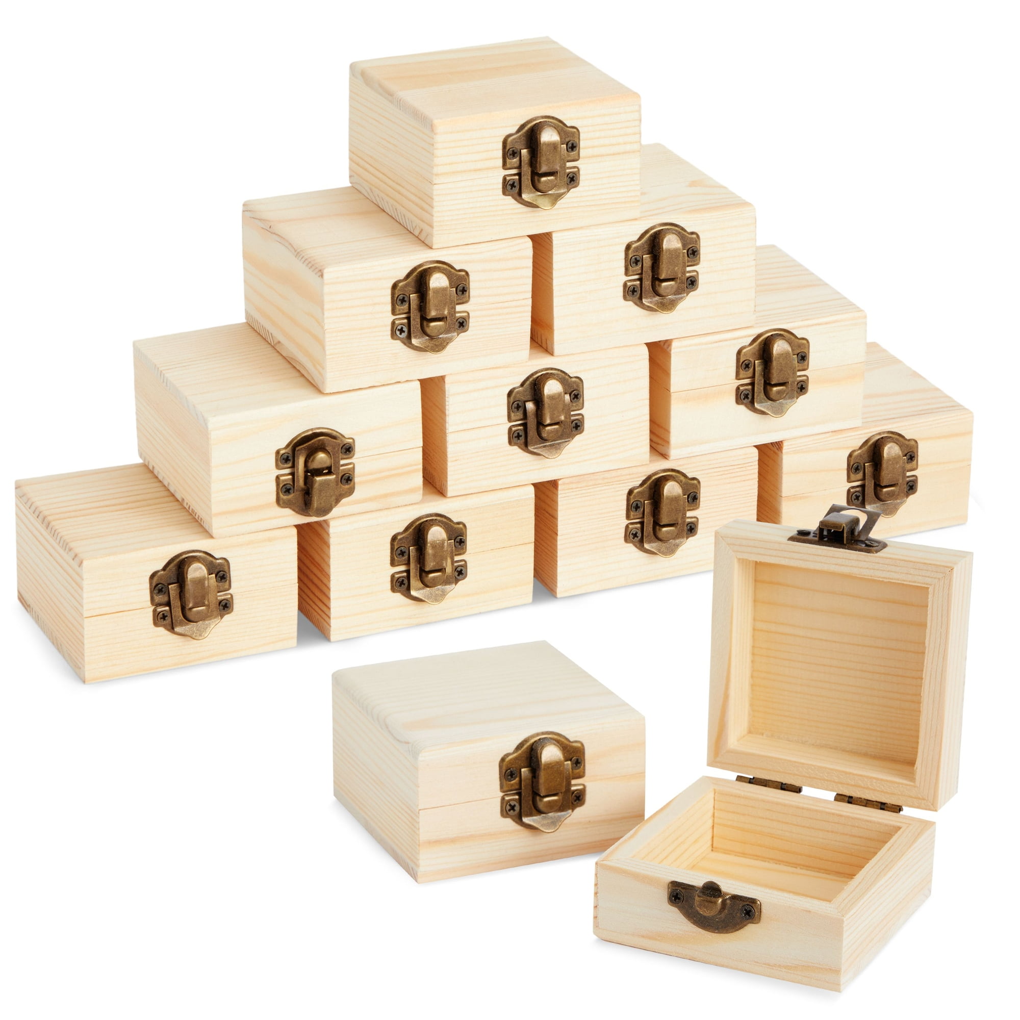 12 Pack of Small Unfinished Wooden Boxes for Crafts Supplies, Paintable