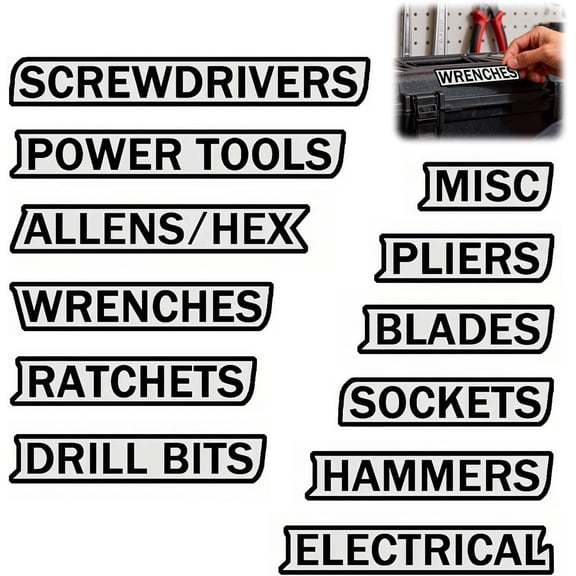 12 Pack of Toolbox Labels , Printing Tool Box Labels, Labels for Toolbox Drawers for Tool Organization, Tags (Black and Gray)