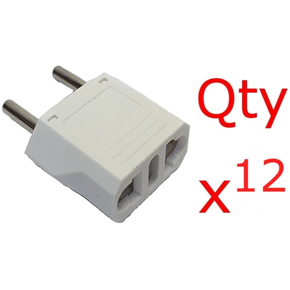 12 Pack of White Europe Asia 4mm Round Pin Plug Adapters- US USA to EU Europe/Asia