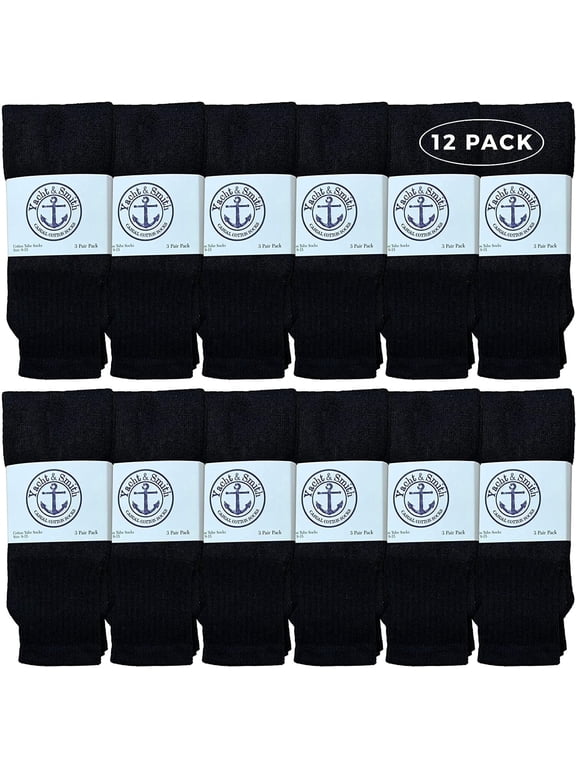 12 Pack of Yacht & Smith 26 Inch Wholesale Women's Tube Socks, Women's Cotton Referee Sport Socks Size 9-11 (Black, 12)