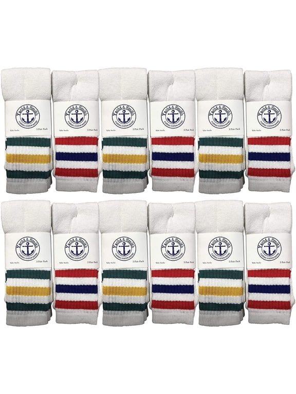 12 Pack of Yacht & Smith 26 Inch Wholesale Women's Tube Socks, Women's Cotton Referee Sport Socks Size 9-11 (White W/Stripes, 12)