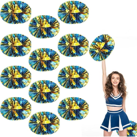 12 Pack pom poms Cheer,Handheld Cheer pom poms, Sports Cheer Plastic Pom Poms Cheerleading for Sports Team Spirit Cheering (Blue+Gold)