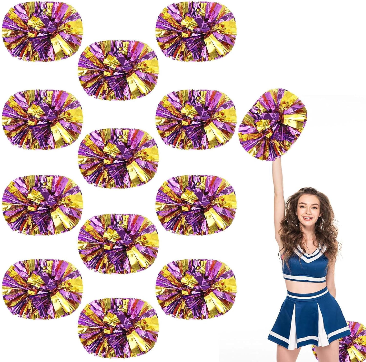 12 Pack pom poms Cheer,Handheld Cheer pom poms, Sports Cheer Plastic Pom Poms Cheerleading for Sports Team Spirit Cheering (Blue+Gold)