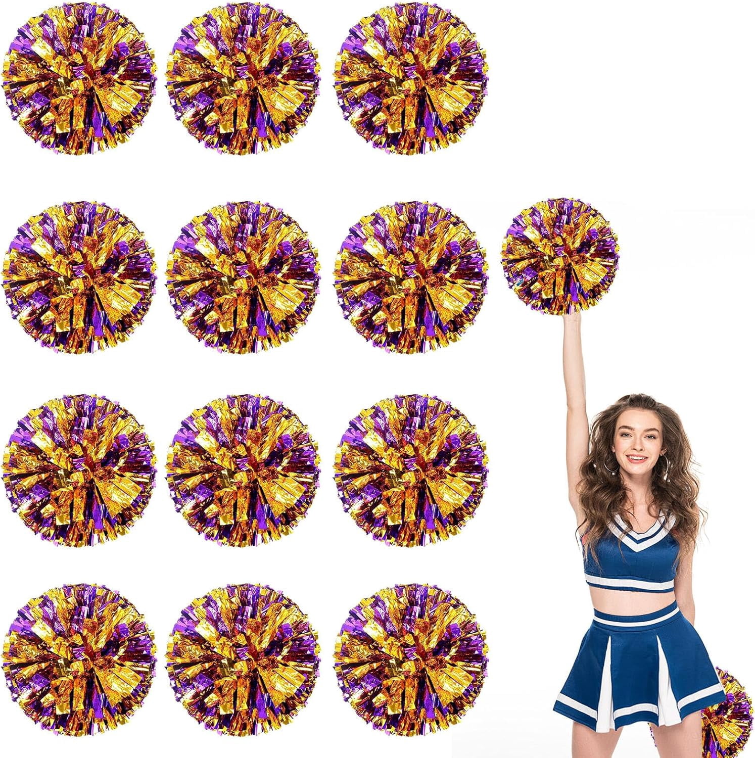 12 Pack pom poms Cheerleading,Cheerleading poms Sports Dance Cheer Plastic Pom Poms Cheerleading for Sports Team Spirit (Blue Gold)