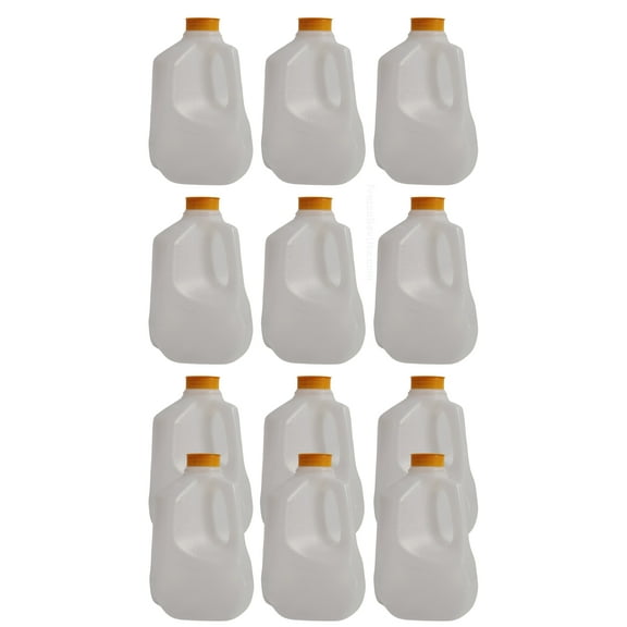 (12 Pack x 32 Oz Ea) Mini Milk Jugs Plastic With Orange Snap On Lid, Empty Milk/Juice Jugs, Use For Milk, Brews, Juice, Teas, Easy Grip Easy Pour Pitcher Elderly ...