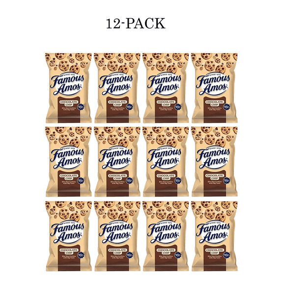 12 Packet Famous Amos Chocolate Chip Cookies, Classic Bite-Size Snack, 2 Oz Per Pack