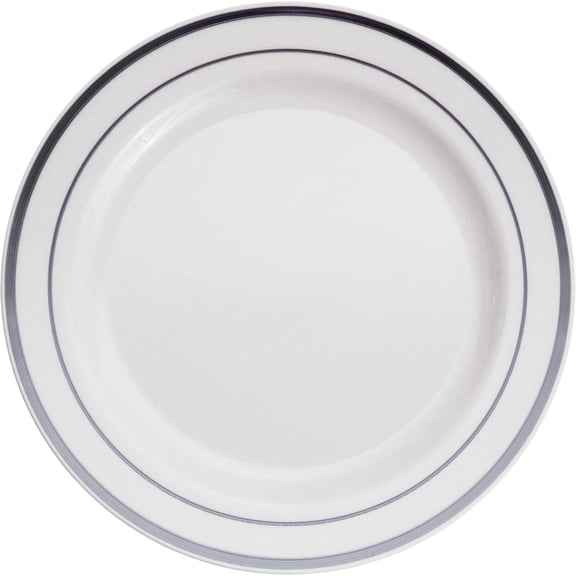 12 Packs: 10 ct. (120 total) 7.5" Round Lunch Plates with Silver Trim by Celebrate It