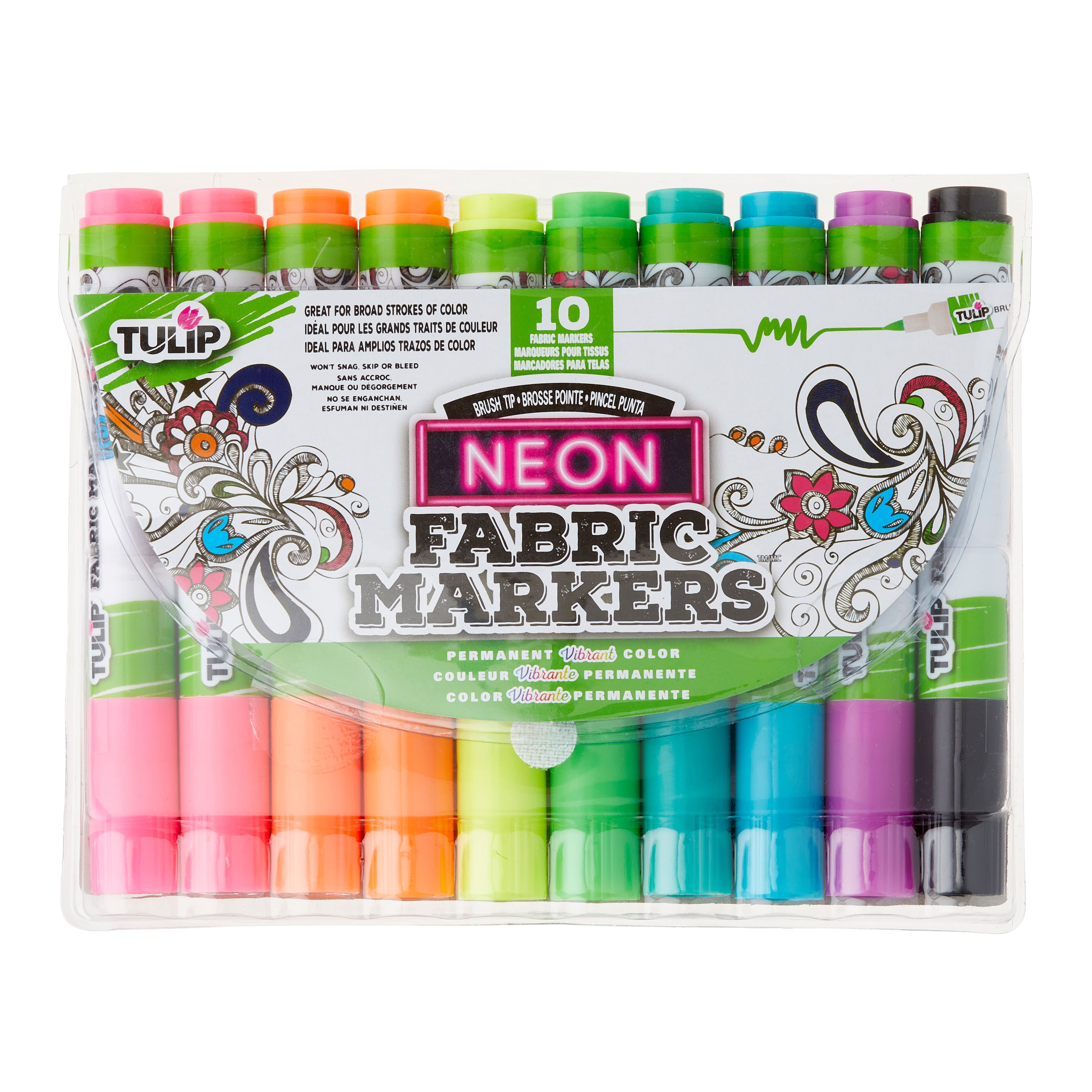 Tulip Fabric Markers Brush Tip Neon, 12 Packs: 10 ct. (120 total)