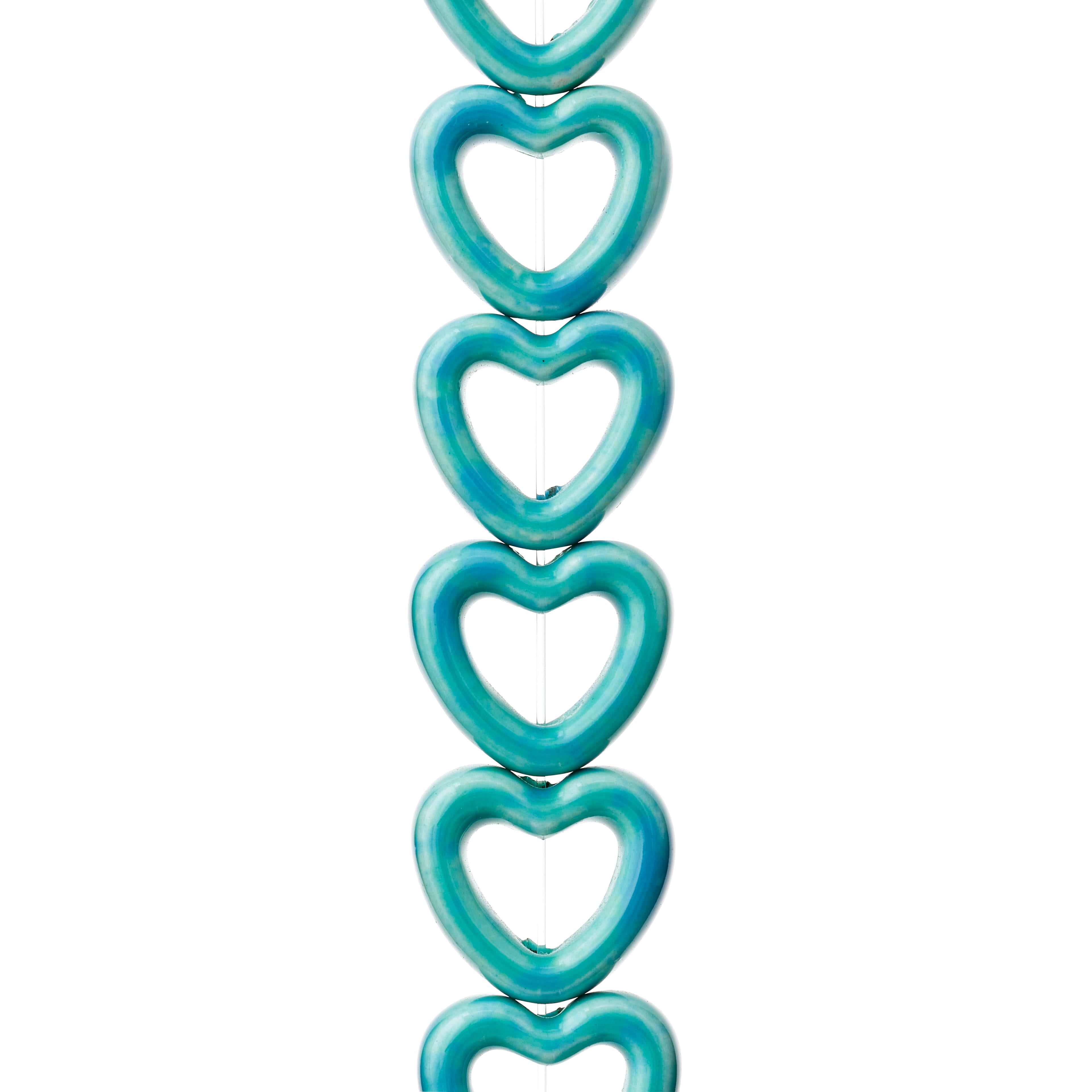 Bead Landing Turquoise Ceramic Heart Beads, 14mm, 12 Packs: 11 ct. (132 total)