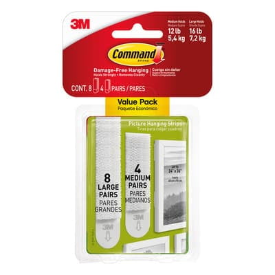 3M Command Medium & Large White Picture Hanging Strips, 12 Packs: 12 ct. (144 total)
