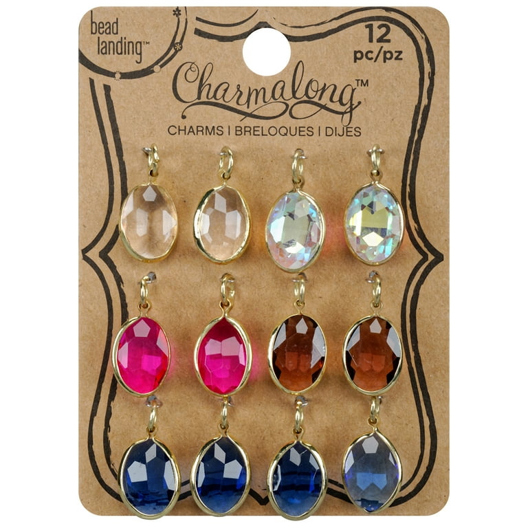 12 Packs 12 ct. 144 total Charmalong Assorted Color Drop Gem Charms by Bead Landing