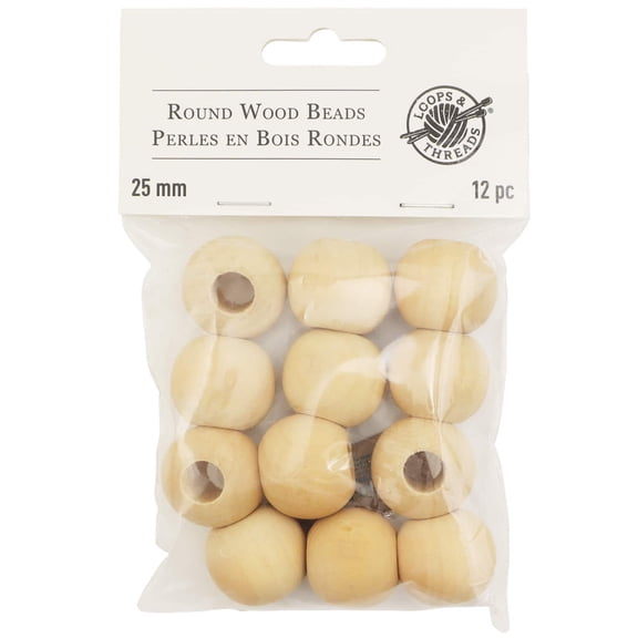 12 Packs: 12 ct. (144 total) Natural Wood Round Beads - 25mm by Loops & Threads