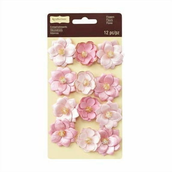 12 Packs: 12 ct. (144 total) Signature Gold Tipped Pink Flower Embellishments by Recollections