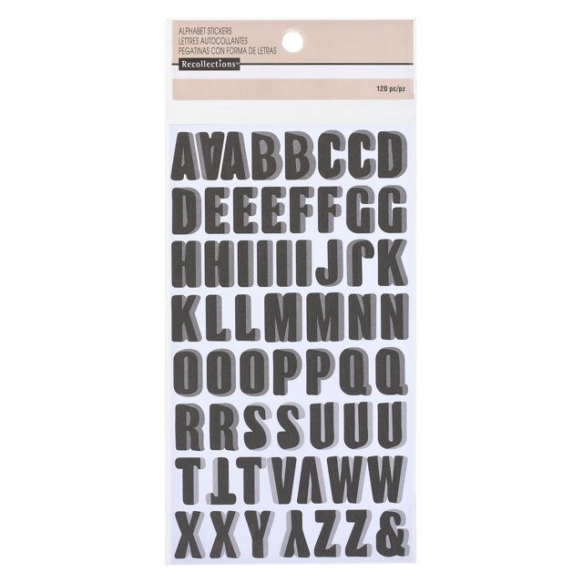 12 Packs: 120 ct. (1440 total) Black Block Alphabet Stickers with Gray ...