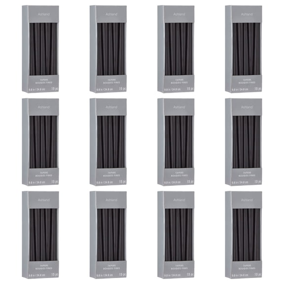 12 Packs: 15 ct. (180 total) Basic Elements 10" Black Taper Candles by Ashland