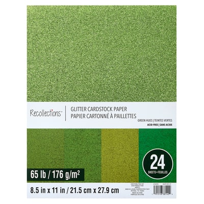 Recollections Green Glitter 8.5" x 11" Cardstock Paper, 12 Packs: 24 ct. (288 total)