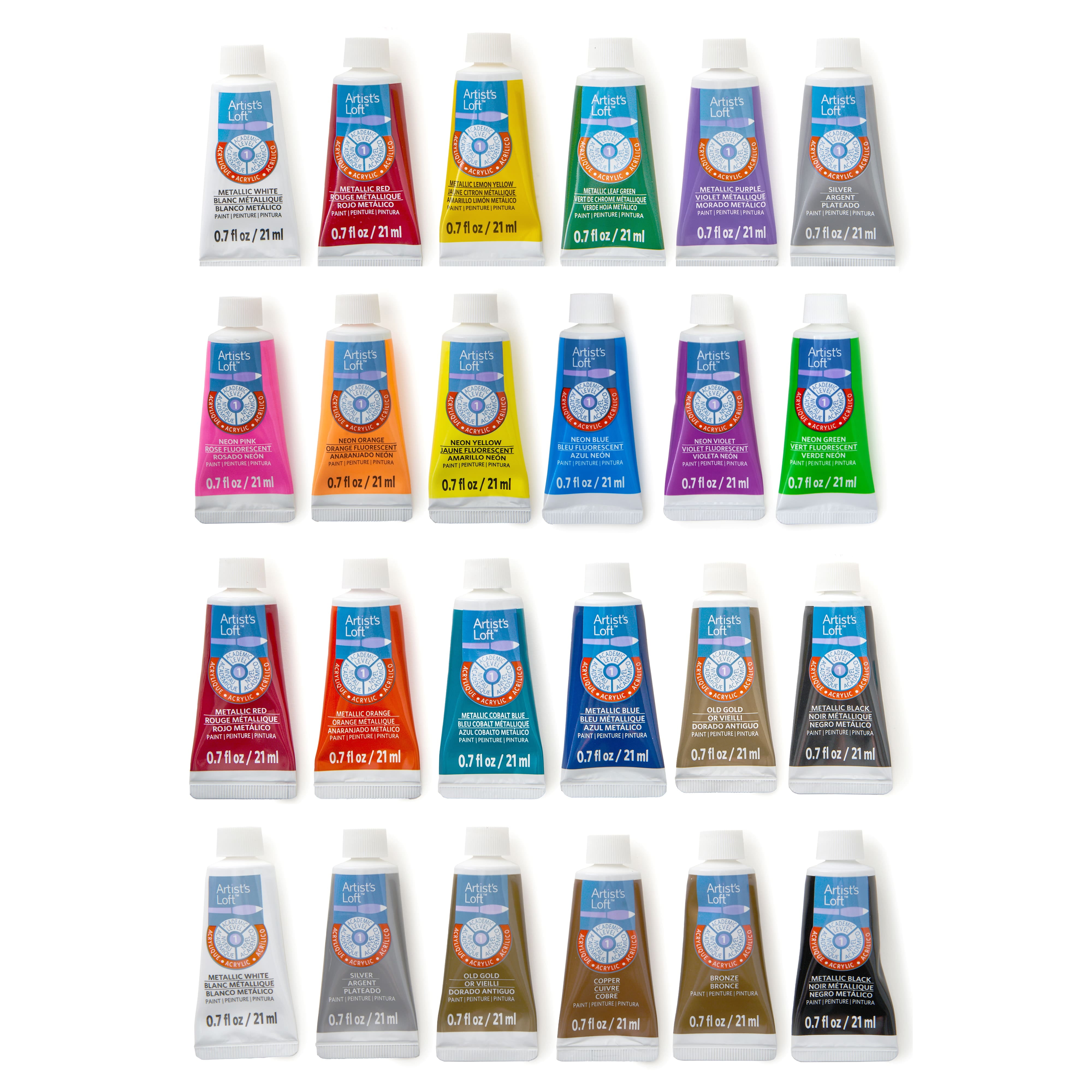 12 Packs: 24 ct. (288 total) Metallic & Neon Acrylic Paint Set by Artist's Loft