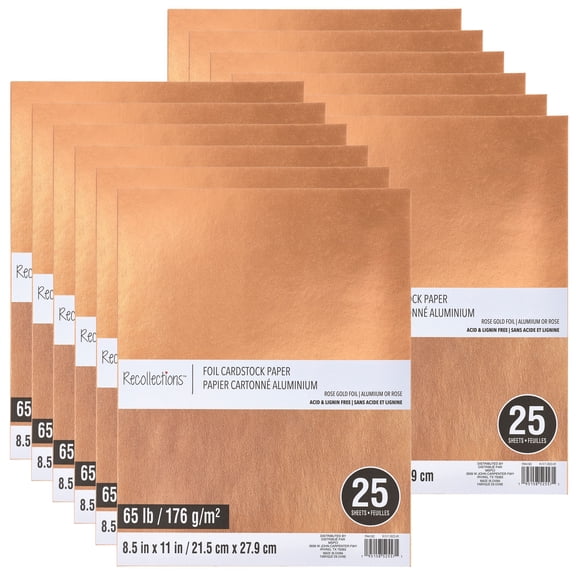 Recollections Rose Gold Foil 8.5" x 11" Cardstock Paper, 12 Packs: 25 ct. (300 total)