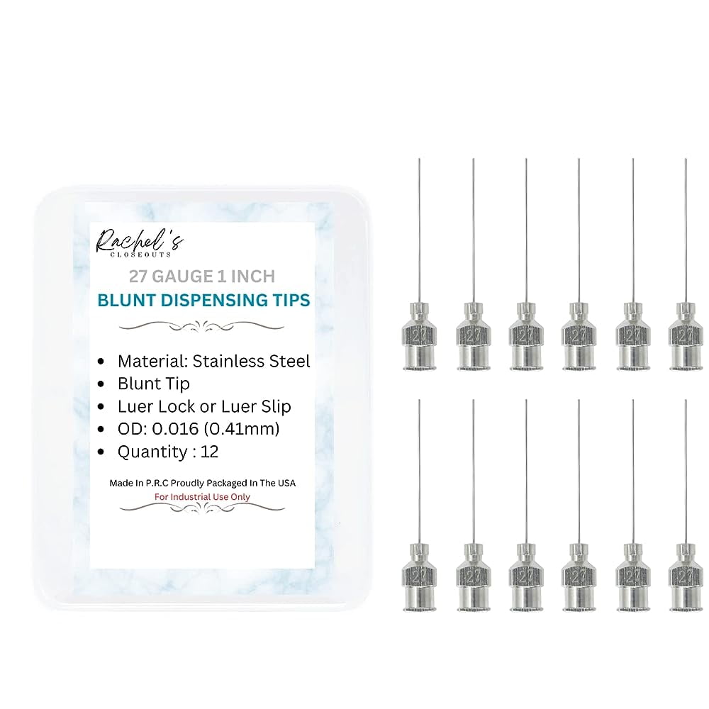 12 Packs of 27 Gauge Needle 1 inch Stainless Steel Blunt Tip Needle