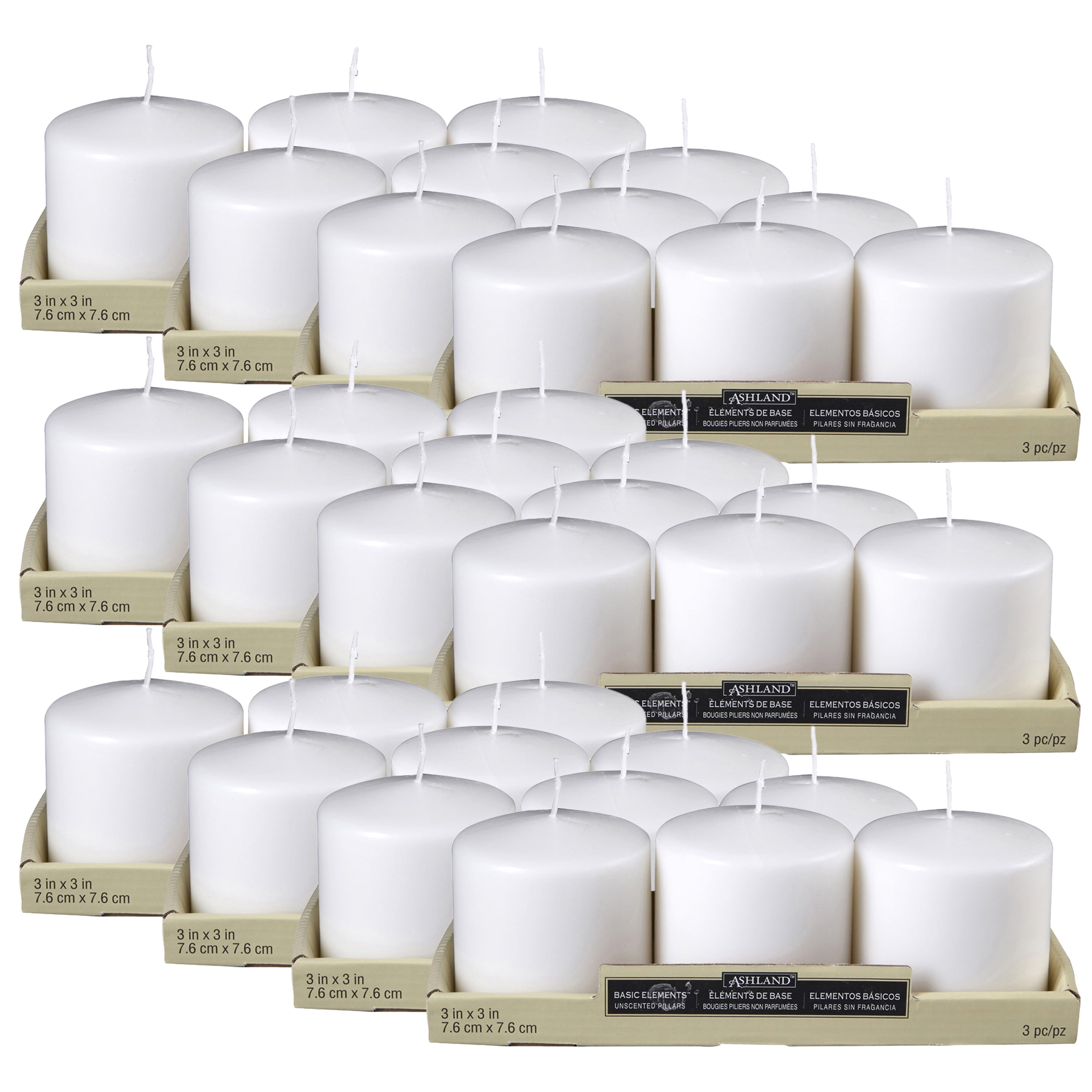 12 Packs: 3 ct. (36 total) Basic Elements White Pillar Candles by ...