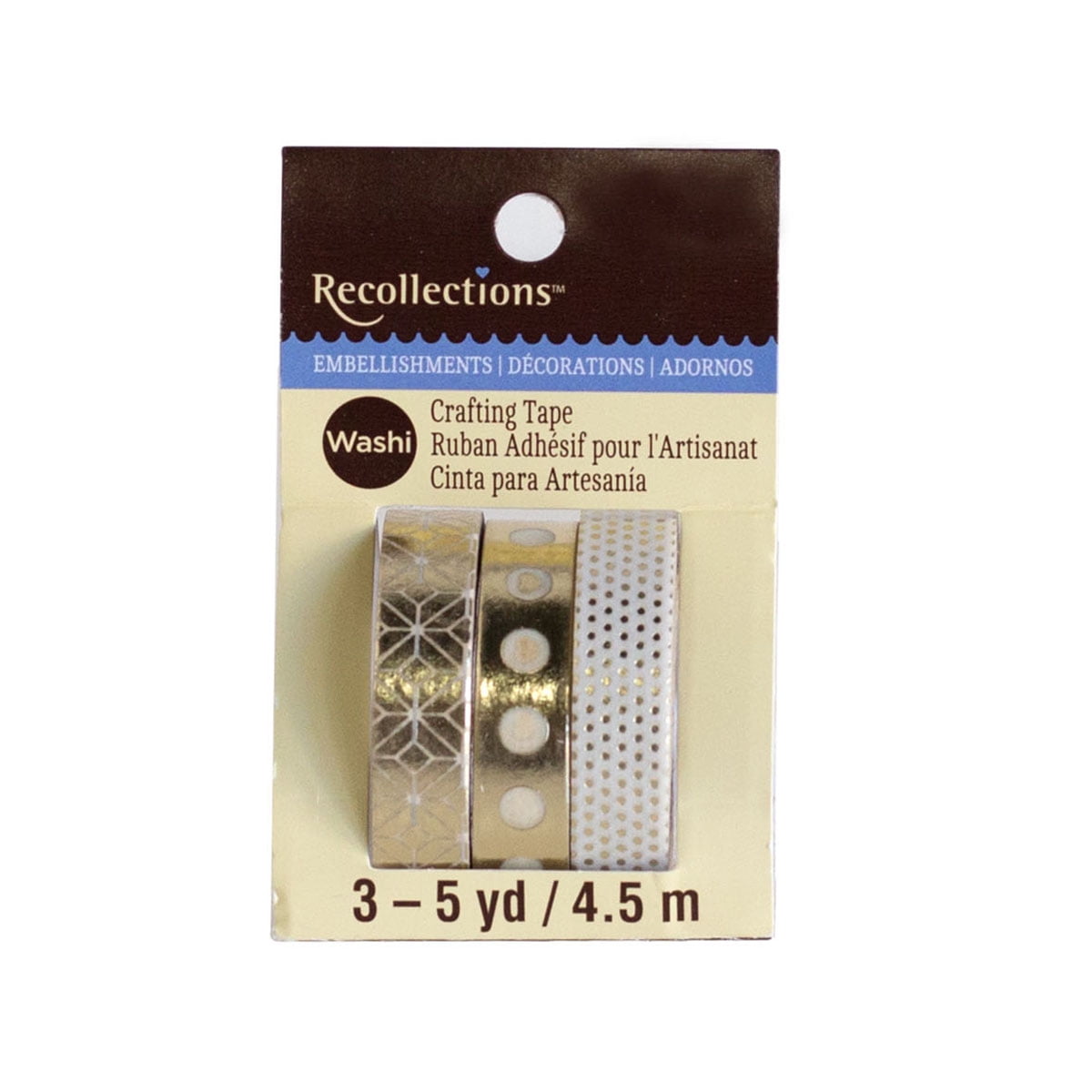 Recollections Gold & White Basics Crafting Washi Tape, 12 Packs: 3 ct. (36 total)