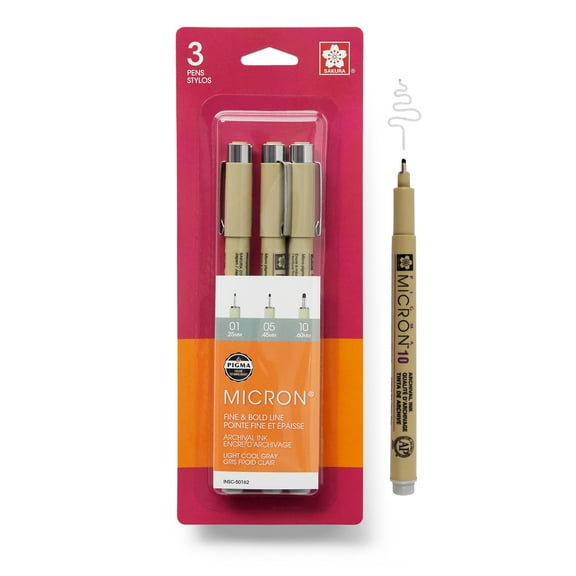 Micron Fine & Bold Line Light Cool Gray Pens, 12 Packs: 3 ct. (36 total)