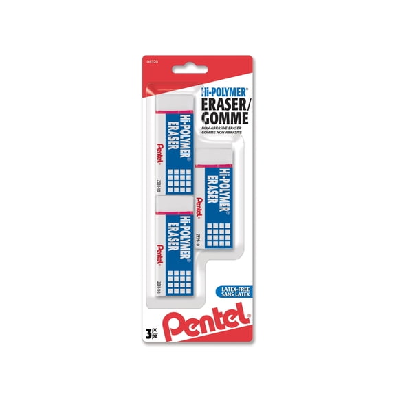 Pentel Hi-Polymer Erasers , 12 Packs: 3 ct. (36 total)