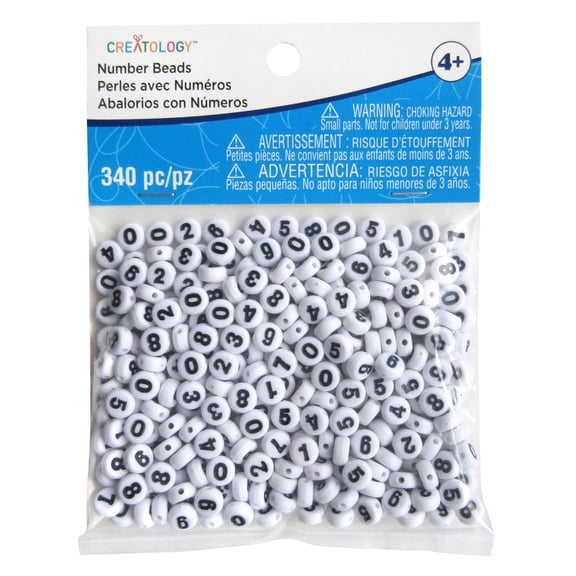 12 Packs: 340 ct. (4,080 total) White Circular Number Beads by Creatology - 7mm