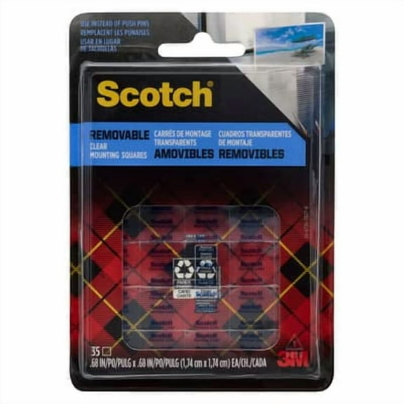 3M Scotch Clear Removable Mounting Squares - Adhesive Mounting Square - 12 Pack, 35 Ct Each