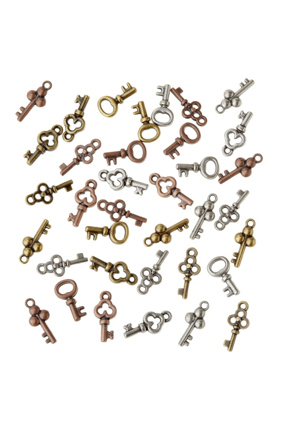 12 Packs: 36 ct. (432 total) Found Objects Multicolor Mini Keys by Bead Landing