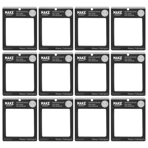 4 Count (48 Total) 3.7 Square Sublimation Ceramic Coasters by Make Market - Ready to Finish Coasters Includes Durable Cork Base - Bulk 12 Packs