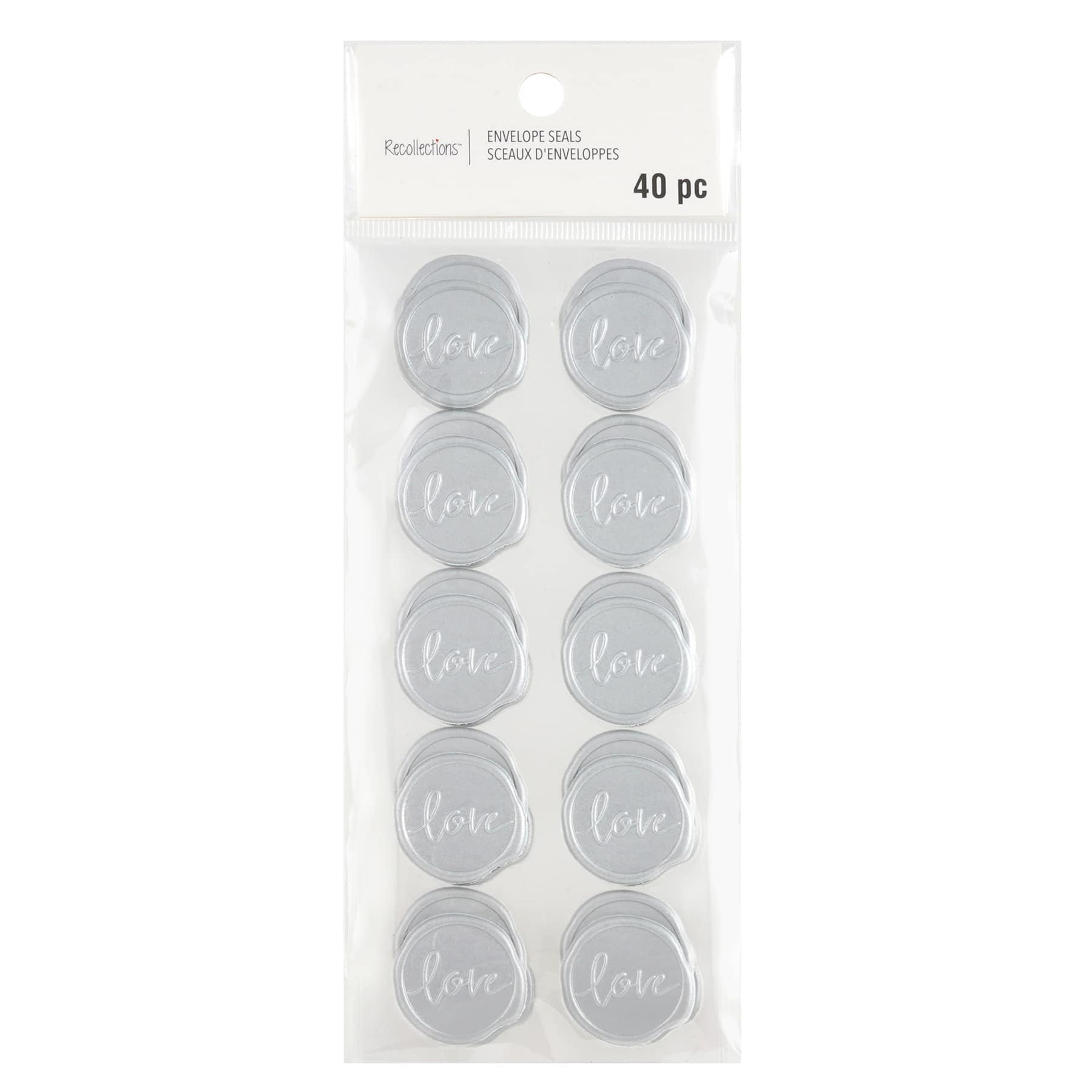 12 Packs 40 ct. (480 total) Silver Love Faux Wax Envelope Seals by