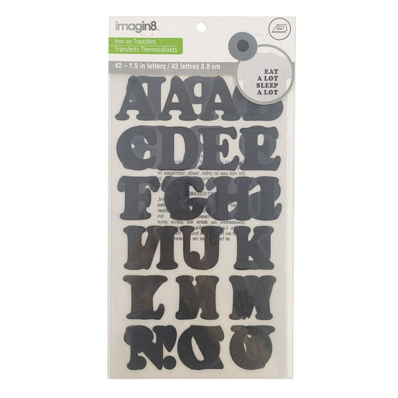 12 Packs: 42 ct. (504 total) 1.5" Iron-On Black Glitter Cooper Letters by Imagin8